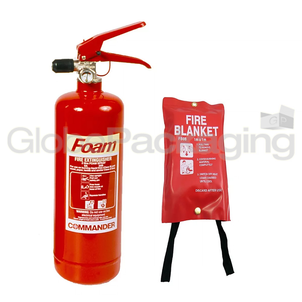 2 LITRE FOAM FIRE EXTINGUISHER CE MARKED WITH BRACKET + FIRE BLANKET